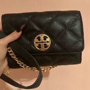 Tory Burch Black Quilted Crossbody Bag with Gold Accents
